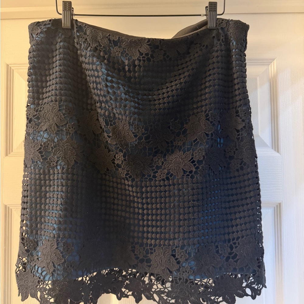LOFT Navy Lace Overlay Mini Skirt